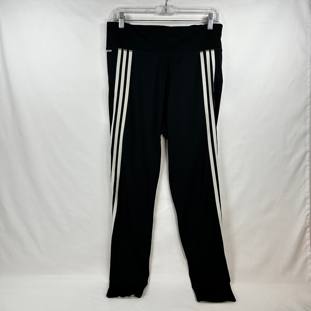 Adidas Black White 3-Stripe Aeroready Athletic Leggings Size L 16/18